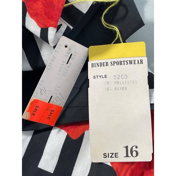 Vintage Binder Sportswear Striped Floral Blouse Size 16 Black Red Deadstock NEW - Picture 3 of 6